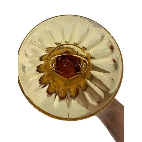 Fenton Thumb Print Amber Glass Swung Footed Bud Vase Mid Century Vintage - Picture 3 of 3